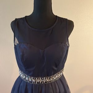 Navy blue above knee length homecoming dress
